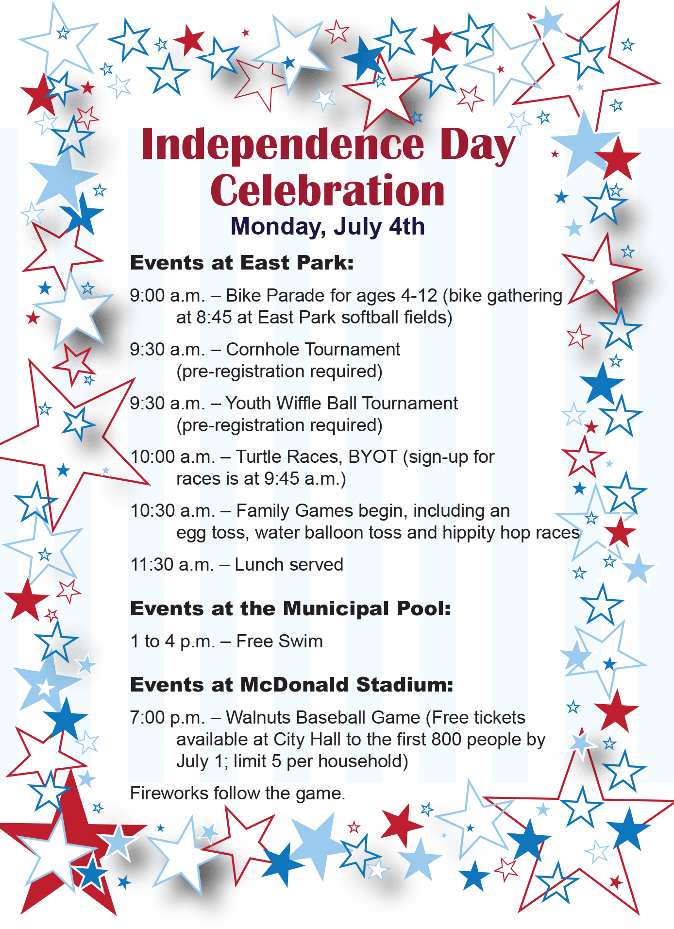 2022  Fourth of July Schedule