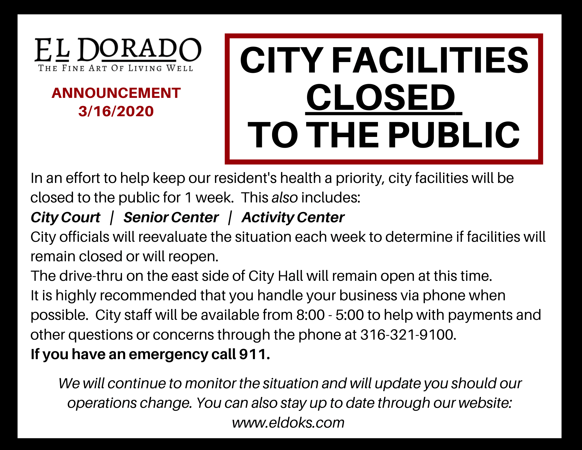 Coronavirus Update 3.16.2020